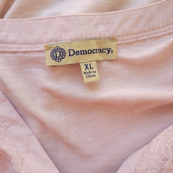Democracy Womens Top XL Roll Tab 3/4 Sleeve Pink Embroidered Ric Rac PIN35E - Picture 7 of 9